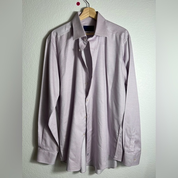 David Donahue Shirt Mens Size 17.5 Purple white Check Dress Button Up LS - Picture 1 of 7